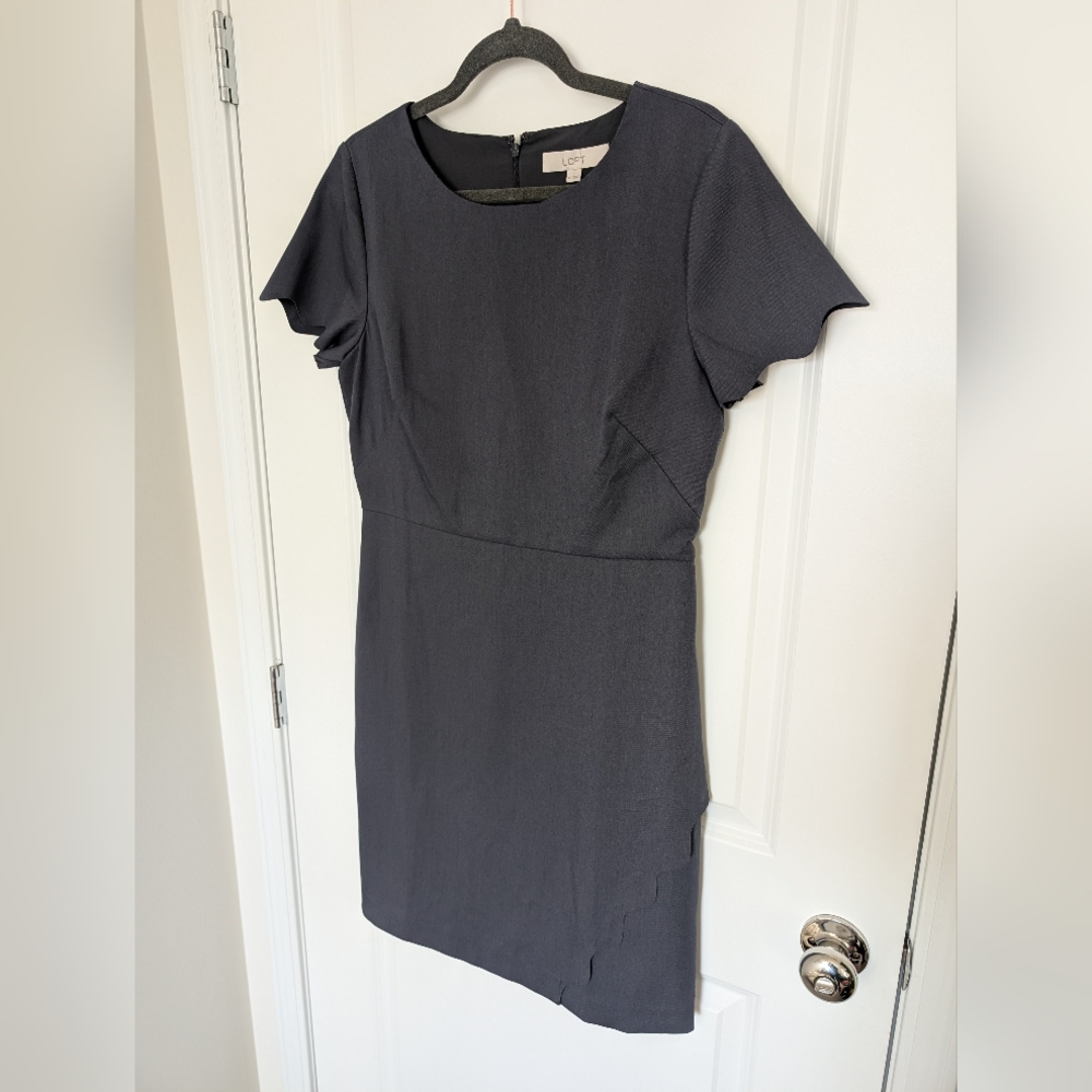 Ann Taylor LOFT Women's Size 10 Gray Faux Wrap Scallop Hem Dress